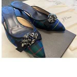 J Crew Plaid Kitten Mules